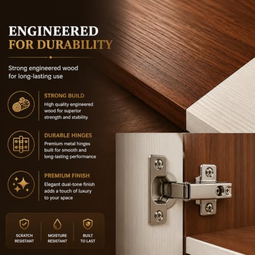 Image of GRATUS 4 Door Wardrobe - Modern Engineered Wood Cupboard Without Drawer for Clothes Storage, Spacious Bedroom Organizer - 180 x 145 x 45 cm Classic White