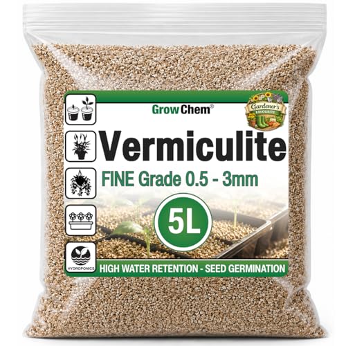 Grow Chem Vermiculite FINE (5L Resealable Bag) Fine Grade Growing Medium & Root Growth Booster for Indoor & Outdoor Seeds & Plants