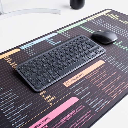 Padlys – Office Schreibtischunterlage mit Excel, Word & Windows Tastenkombinationen, Excel Mauspad Deutsch mit Mac Übersetzung - für Büro und Homeoffice, Excel Matte Deutsch mit Windows Befehle, 80x30