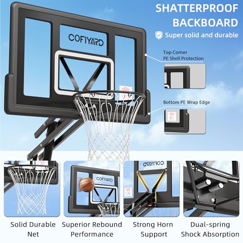 Image of Cofiyard Basketball Hoop Outdoor with 44&48&54 Inch Shatterproof Backboard,10FT Height Portable Basketball Hoop with Sandbag, Adjustable Basketball Goal with Wheels