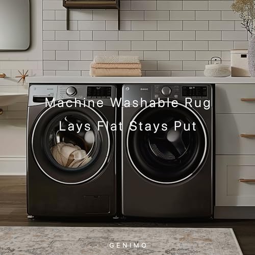 GENIMO 8x10 Area Rugs for Living Room, Machine Washable Non Slip Vintage Retro Rugs, Low Pile Lightweight Chenille Print Rug for Bedroom, Dining Room, Home Office, Light Taupe Brown - Image 6