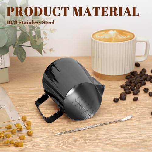 Image of Amrules Milk Frothing Pitcher 12oz Frother Cup Barista Tools, Bright Black