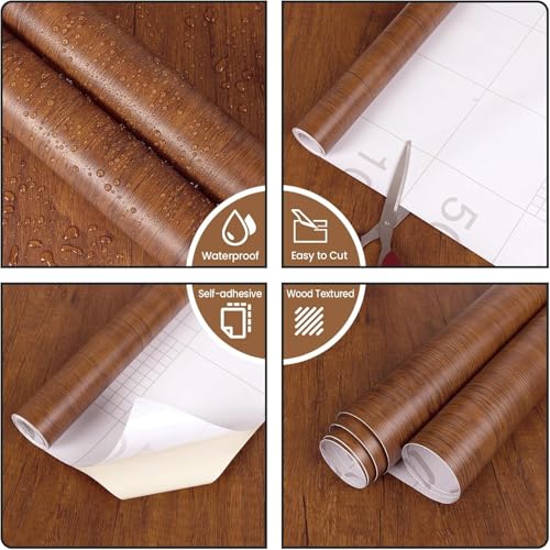 Image of WALLMATE Wood Grain Contact Paper Peel and Stick Wall Decor Removable Self Adhesive PVC Waterproof Countertop Cabinet Kitchen Bathroom(16x120 Inch, Grain 01)