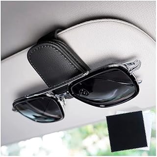 GWAWG Sunglasses Holder for Car Sun Visor Magnetic Leather Car Glasses Clip Universal Automotive Accessories with 2 Eyeglass Clothes Black