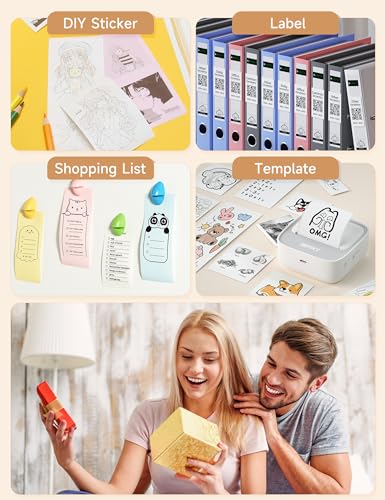 Image of iDPRT Mini Printer with 1 Roll of Sticker Paper, White, Thermal Printer for Study Notes, Pictures, DIY, Labels, Portable Sticker Printers Efficient and Fast