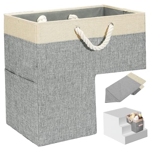 Cesta de escaleras Cesta de paso de tela 16x16x10in escalera plegable con bolsillo delantero y mango cestas de escaleras minimalistas para de madera alfombradas