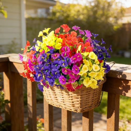 Image of 12 Bundles Artificial Flowers for Outdoors, Fake Silk Morning Glory(Mix) | Artificial Flowers UV Resistant Faux Eucalyptus Plants for Summer Home Garden Balcony Yard Porch