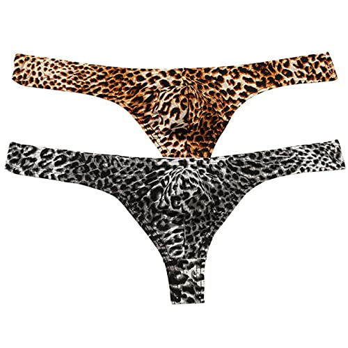 Men's Leopard Thong Underwear Bikini Low Rise G-String Sexy Lingerie Briefs UnderPanties Bulge Pouch Underwear