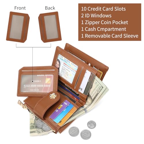 Image of RNIEGA Small Wallets for Women Leather Bifold Wallet Women RFID Blocking Purse Credit Card Holder with 15 Card Slots and ID Window Coin Pocket