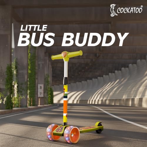 Image of Cockatoo Little Bus Buddy Kick Scooter for Kids 2-12 Years, Kids Scooter with 40MM in PP+PU LED Wheel, 4 Adjustable Height Scooter, Upto 50 Kg (Brown)