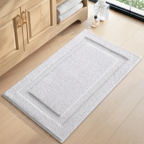 Image of Color&Geometry Mini Non Slip Bathroom Rugs 24x16, Ultra Soft Absorbent Upgraded Microfiber Bath Rugs, Non-Slip Bathroom mat, Washable Plush Bath Mats for Bathroom, Shower, Bathtub, Laundry, White