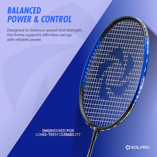 Image of SOLPRO Vanguard 8 Aluminium Badminton Racket for Beginners & Intermediate, Adult & Kids Shuttle Bat with Full Cover Bag, Lightweight Racket with Durable Frame for Practice & Match