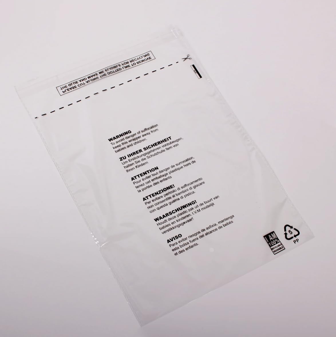 100 x Self Seal OPP Crystal Clear Poly Bags with Suffocation Warning in 5 Languages - 6.5 x 9" (165 x 228mm) - FBA Compliant