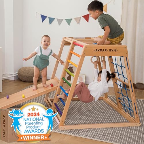AVDAR Indoor Jungle Gym, 8-in-1 Beechwood Toddler Climber Playset, Wooden Montessori Indoor Playground for Kids, Easy Assembly, Safe & Sustainable
