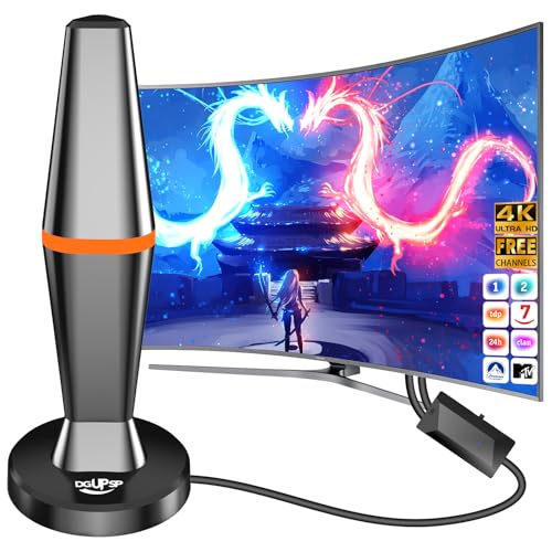 Antena de TV Interior,Freeview Antena HDTV Digital con Amplificador y Cable Coaxial para Canales Locales,260km señal de Rango de Televisión Libre,Compatible con HD 4K 1080P-(VHF/UHF/DVB-T/DVB-T2)