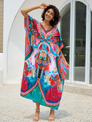 Image of NFVNKJ Women's Plus Size Beach Lounge Kaftan Maxi Dress Swimsuit Coverup for Women
