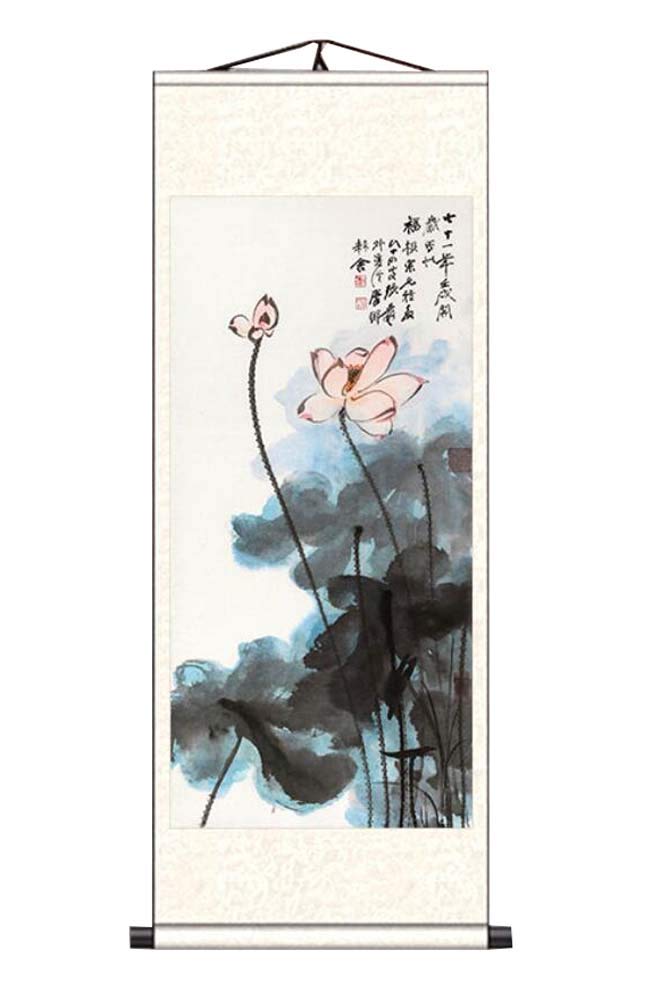 ADCVGbh Pintura en rollo de seda, pinturas decorativas, rollo de pared de arte chino, pintura en rollo chino, decoración del hogar, rollo de seda, arte colgante, flor de loto, 09 (color: Color96)