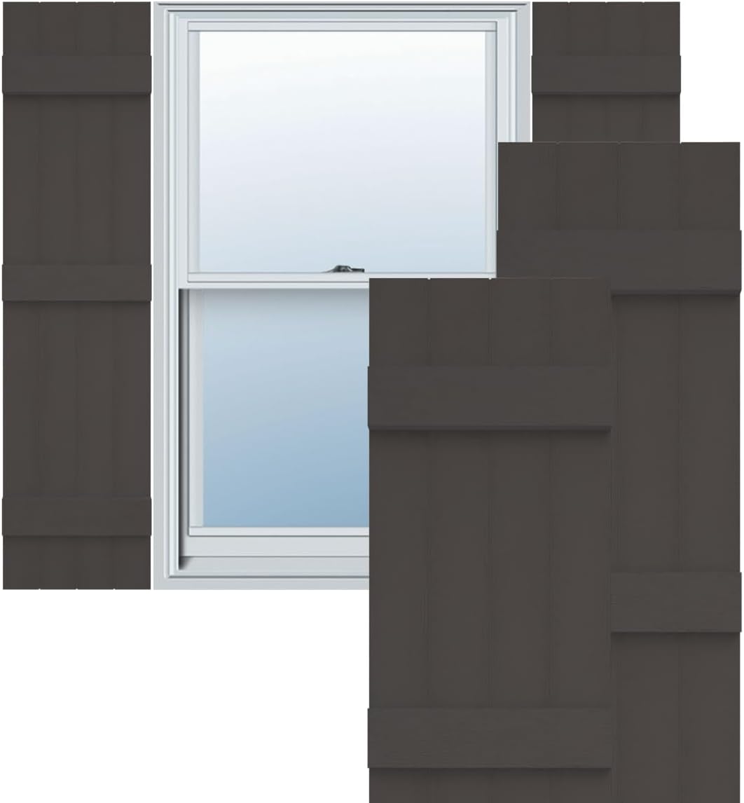 Ekena Millwork Lifetime Vinyl LJ4S14X05900TG Standard Four Board Joined, Board-n-Batten Vinyl Shutters, w/Installation Shutter-Lok's & Matching Screws (Per Pair), 14'W x 59'H, Tuxedo Grey 59-in. H 018 - Tuxedo Grey