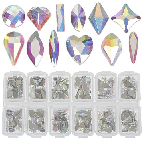 LOCOLO Nail Rhinestones - 300 Pieces Mixed 3D Nail Art Stone AB Crystal Nail Gems for 3D Nail Art Beauty Design DIY Craft