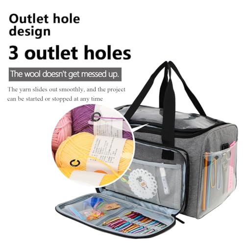 Image of Weabetfu Large Crochet Bag Knitting Bags and Totes Organizer Huge Yarn Bag Storage for Crocheting Knitter,Crochet Hooks,Knitting Needles Kit,Supplies,Yarn - Ideal Crochet & Knitting Gift(Grey)
