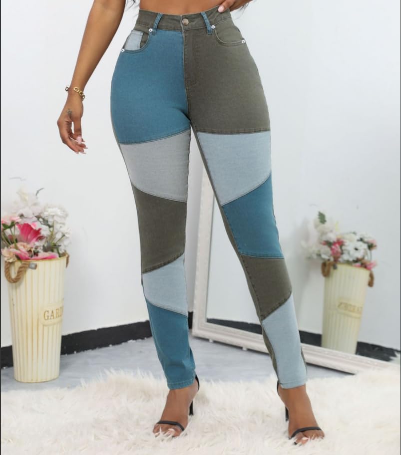 vanberfia High Waisted Jeans for Women: Skinny Denim Patchwork Stretch Pants for Various Occasions3
