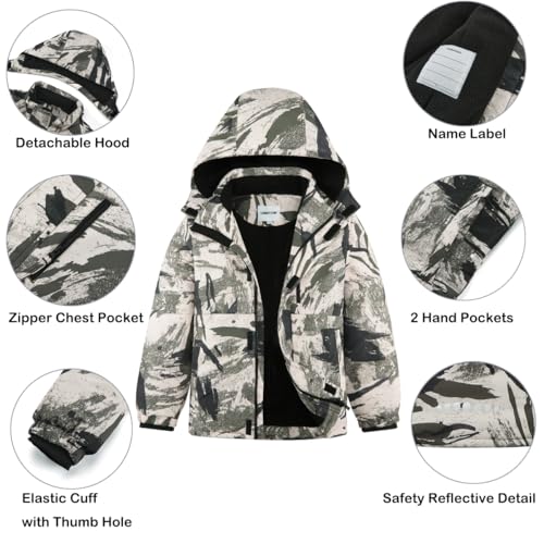 UMMTOM Boys Waterproof Ski Jacket Fleece Lined Warm Winter Snow Coat Hooded Winter Jacket for Kids(Army Green,11-12) by UMMTOM - Image 3