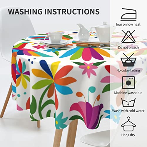 Gianlaima Mexican Birds Flowers Colorful Otomi Round Tablecloth Waterproof Wipeable Tablecloth Cover Home Restaurant Kitchen Picnic Party Decoration 60 Inch Circular Tablecloth For 20-47 Inch #TOP4