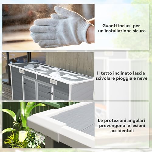 Outsunny Casetta Da Giardino Porta Attrezzi In Finitura Effetto Legno Graffiato Con Pavimento, 2.54M² Capanno Da Giardino Con Doppia Porte E Serratura, Tetto Inclinato, 238X125X183Cm, Grigio - 9