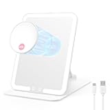 Benbilry Foldable Travel Makeup Mirror with Lights and 20X Magnification, Rechargeable Tabletop LED Vanity Mirror with Adjustable Stand, 3-Colored Dimmable Lighting, Portable Cosmetic Mirror, White