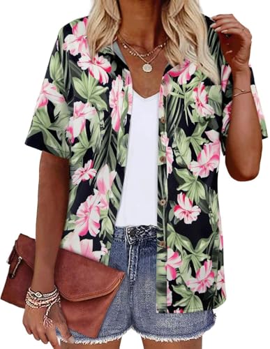 LILYCHIC Womens Button Down Shirts Casual Short Sleeve Tshirts Cute Collared Summer Casual Hawaiian Blouses...