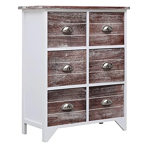 Keyur Comoda Cajone, Sinfonier Cajonera para Armario Cómoda de Noche Armario Auxiliar 6 cajones Madera Paulownia marrón 60x30x75 cm