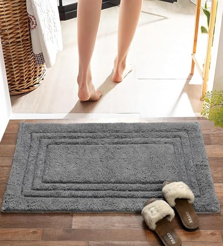 Image of Cotton Linea Design Bath Mat | Anti Slip Anti Skid Backing Absorbent Soft Tufted Floor Rug for Bathroom Kitchen Bedroom Pooja Room Home Decor (50X80 CM, Light Grey)