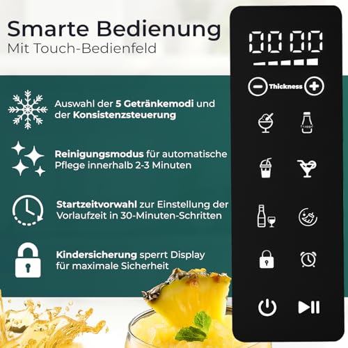 KLAMER Slush Maschine, mit 5 voreingestellten Programmen: Slushie, Cocktail, Milchshake, Frappé, Wein, Automatische Reinigung, 2L Fassungsvolumen, Turbo Freeze, kein Eis erforderlich – Bild 7
