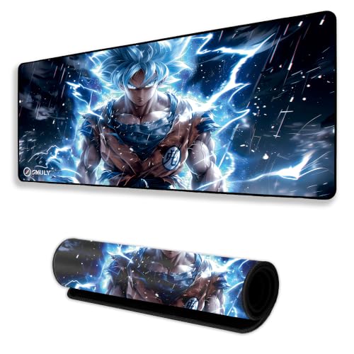 Image of Gaming Mouse Pad, Large Desk Mat 58.5 x 28 cm, Extended Washable MousePad, Desk Pad, 2mm Thick Non-Slip Rubber Base, Stitched Edges, Smooth Surface (Multicolour) - Blue Energy Anime Style Design