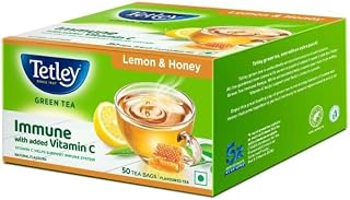 Tetley Lemon & Honey Flavored Green Tea, Immune with Added Vitamin C, 50 Tea Bags (1.4g Each) Price In India