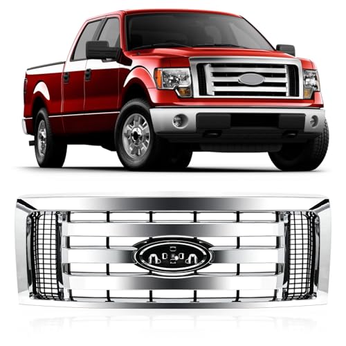 HOUGEET Front Bumper Upper Grill Fit For 2009-2014 Ford F-150 F150 XLT Chromed Grille Bumper Guard Cover For 2009 2010 2011 2012 2013 2014 F150 Replacement for 9L3Z8200D FO1200511