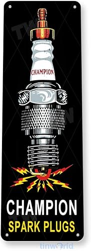 Tinworld Cartel de estaño Champion Spark Plugs Retro Garage Auto Shop Store Letrero Metal Decoración C527