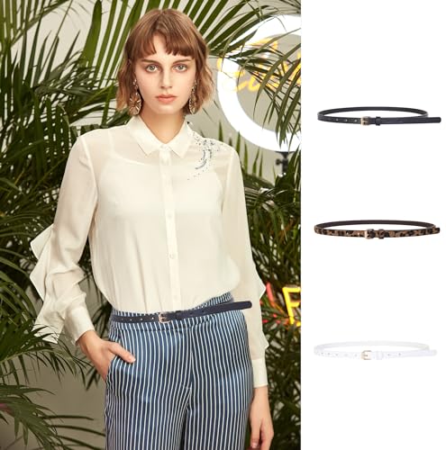 Women's Skinny PU Leather Belt, Solid Color and Leopard print Belt with Metal Buckle for Pants Jeans Dresses2