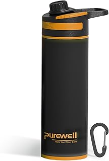 Purewell Press-Filter Flasche 500ml - Trinkflasche mit Druck-Filtersystem für sofort reines Wasser Filtert 99.99% Bakterien, Viren, Schwermetall 10.000L Kapazität Ideal für Outdoor, Camping, Wandern