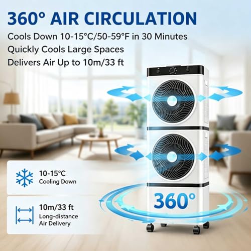 Enfriador evaporativo de dos etapas con botones mecánicos, 4 acumuladores de frío y 15 L 6