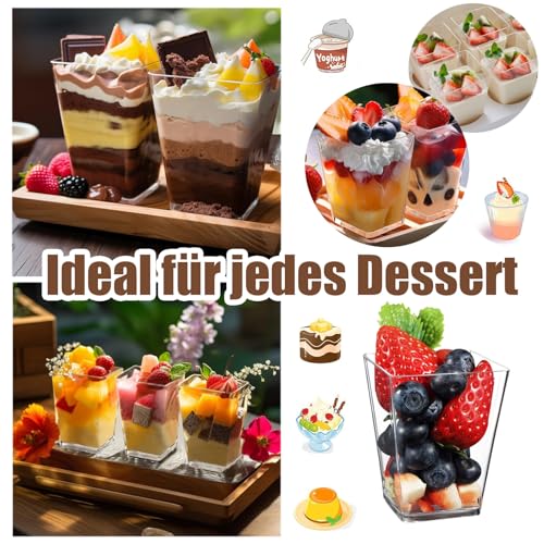 ASSUGO 25 Stück dessertgläser,5OZ/160ML dessertbecher plastik,eisbecher,Wiederverwendbar Quadratischer dessertgläser,für Zuhause dessert, Pudding, Mousse,buffet zubehör