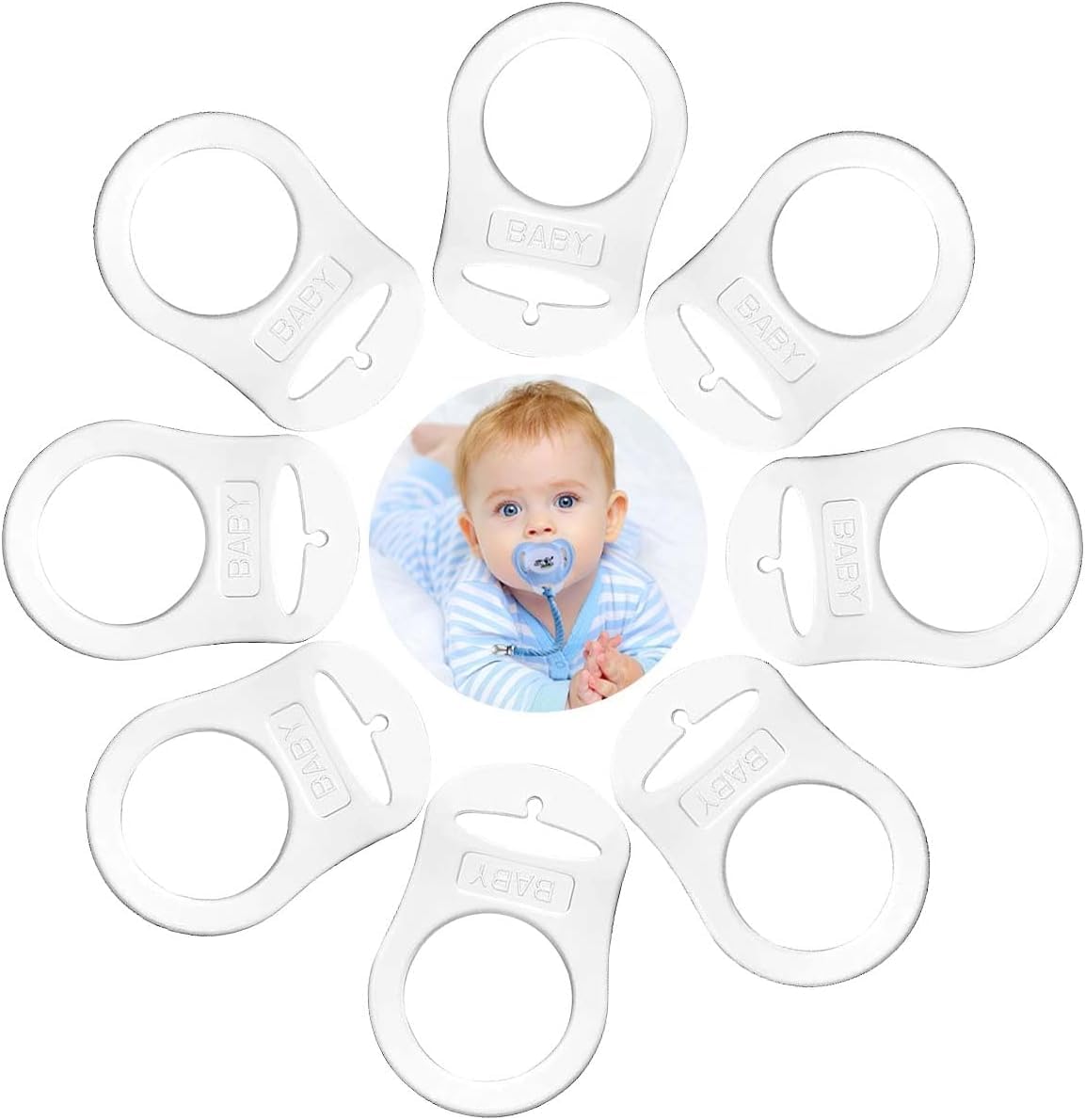 Lonimia Silicone Baby Dummy Adapter, Dummy Pacifier Ring Holder Clip Adapter, Ring Button Style Dummy Clips Adapter 8 Pack