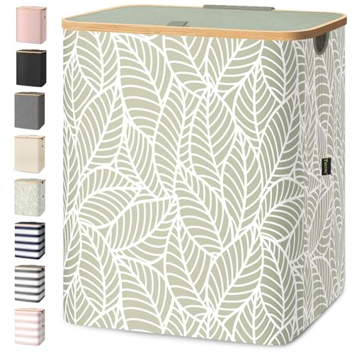 Image of BALEINE Laundry Hamper with Lid, Tall Laundry Baskets with Bamboo Pull Handles, Large Laundry Bin with Internal Support (36 Gal /140L, Antique Foliage)