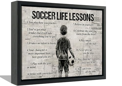Black Framed Boy Soccer Canvas Wall Art Kid Soccer Life Lessons Wall Decor Picture Sports Inspiring Quotes Poster Print Painting for Children'S Room Living Room And Bedroom Home Decoration