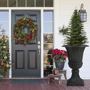 Worth Garden 2-Pack 30" Tall Large Urn Planter - Round Classic Plastic Flower Pots - Black Traditional Imitation Stone Plant Pot with Drain Hole - Indoor Outdoor Front Porch Patio Deck Decoration Pot Worth Garden 2 Pack 30 Tall Large Urn Planter Round Classic Plastic Flower Pots Black Traditional Imitation Stone Plant Pot with Drain Hole Indoor Outdoor Front Porch Patio Deck Decoration Pot
