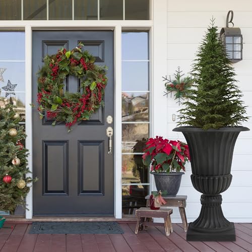 Worth-Garden-2-Pack-30-Tall-Large-Urn-Planter-Round-Classic-Plastic-Flower-Pots-Black-Traditional-Imitation-Stone-Plant-Pot-with-Drain-Hole-Indoor-Outdoor-Front-Porch-Patio-Deck-Decoration-Pot Worth Garden 2 Pack 30 Tall Large Urn Planter Round Classic Plastic Flower Pots Black Traditional Imitation Stone Plant Pot with Drain Hole Indoor Outdoor Front Porch Patio Deck Decoration Pot