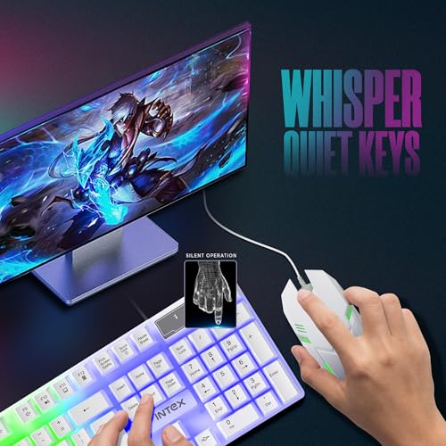 Image of Intex IT-KB334 Wired Gaming Keyboard Mouse Combo RGB Backlit 104 Keys Spill Resistant USB Plug and Play Optical Mouse for PC Laptop Desktop Computer Gaming Office Home Use (White)