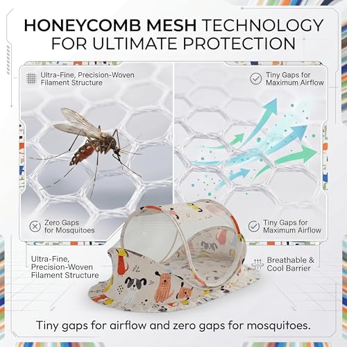 Image of StarAndDaisy Baby Mosquito net with Mattress for Baby, Portable Baby Lounger for Kids, Breathable mesh Mosquito Net. (Dog Print)