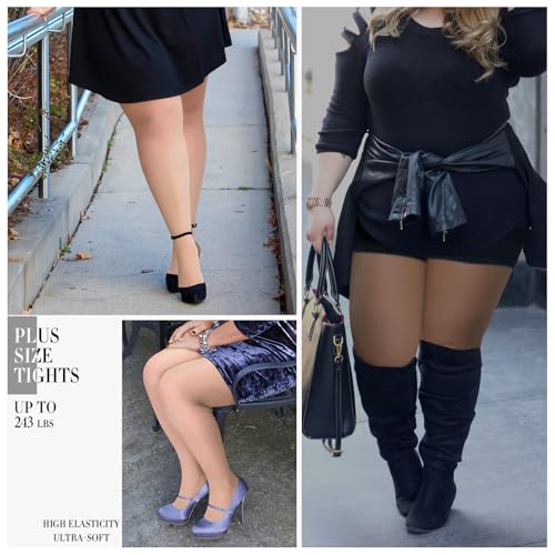MANZI Women's 2 Pairs Plus Size Control Top Tights Ultra-Soft Panty Hose