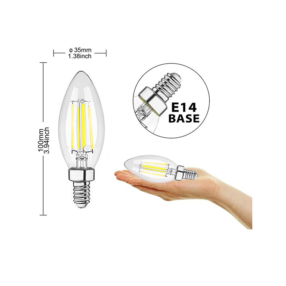 Lampadine a Candela LED E14,Lampadine a LED C35 a Vite Piccola Candelabri Non Dimmerabili Lampadina a Filamento Bianco Freddo 6500K 4W(Equivalente a 40W) 20 Confezioni